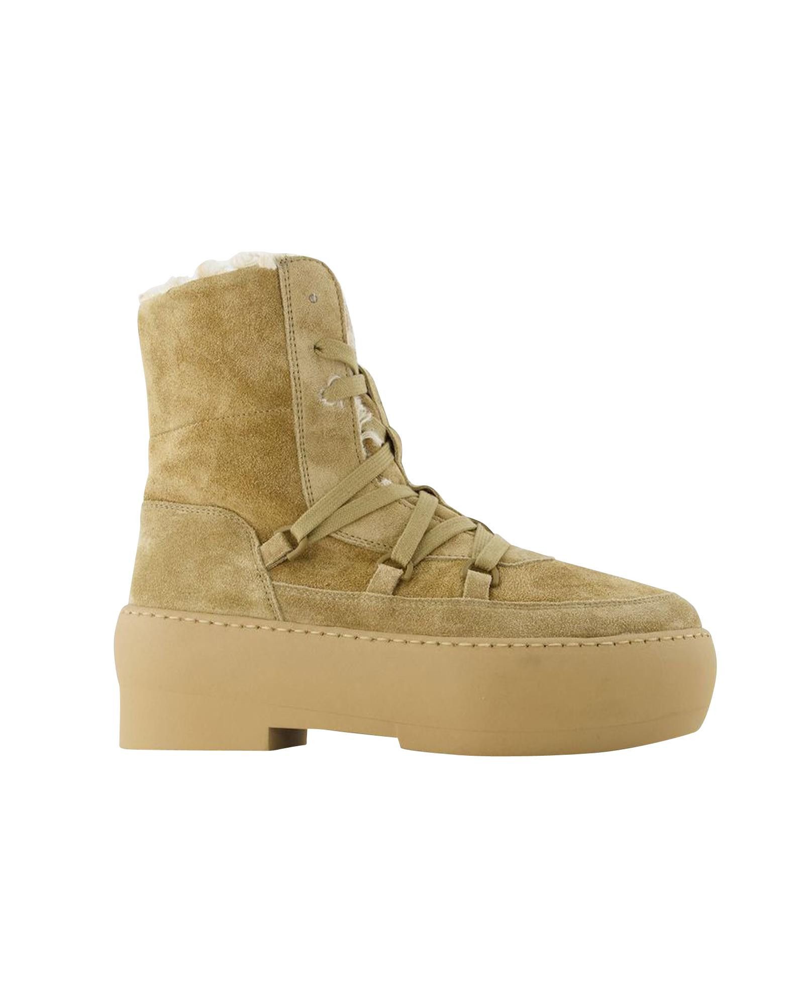 image of Gia Borghini Chunky Sole Lace-Up Boots In Beige Leather, Women's (Size 10)
