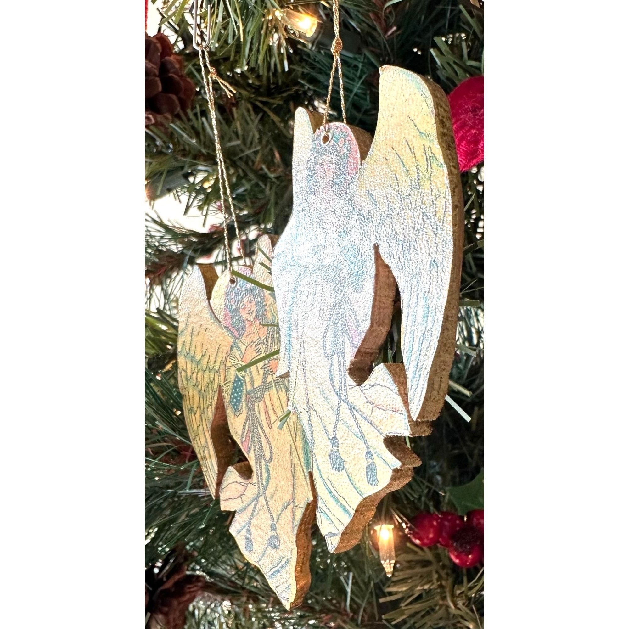 Handmade × Vintage VTG Decopage Angel Ornaments Set of 2 Wood Handmade Christma Size ONE SIZE - 7 Thumbnail