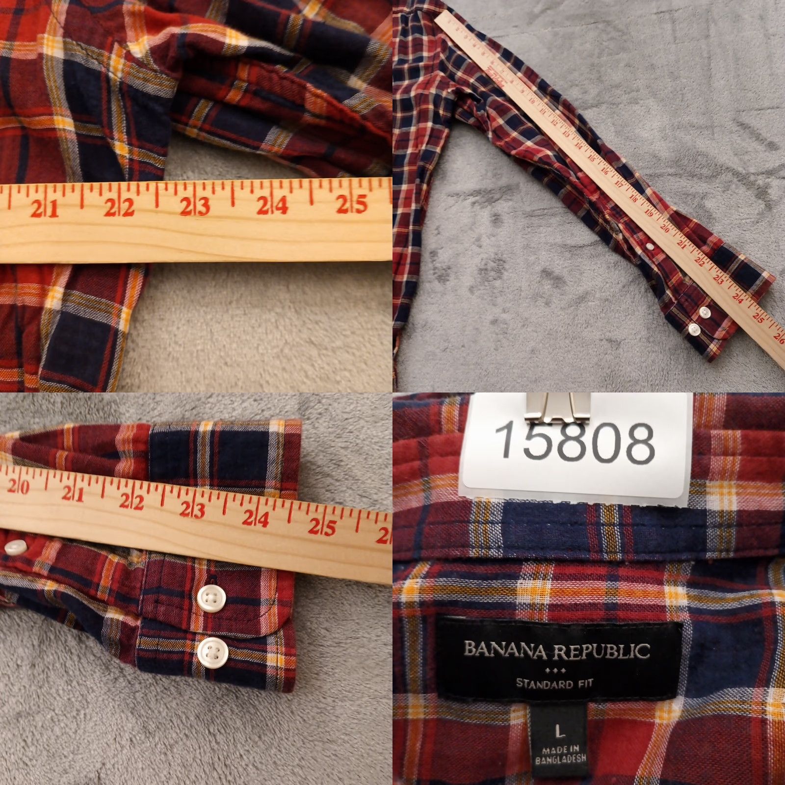 Banana Republic Banana Republic Shirt Mens Large Orange Plaid Long Sleeve Button-Up Lined Cotton Natl? Size US L / EU 52-54 / 3 - 8 Thumbnail