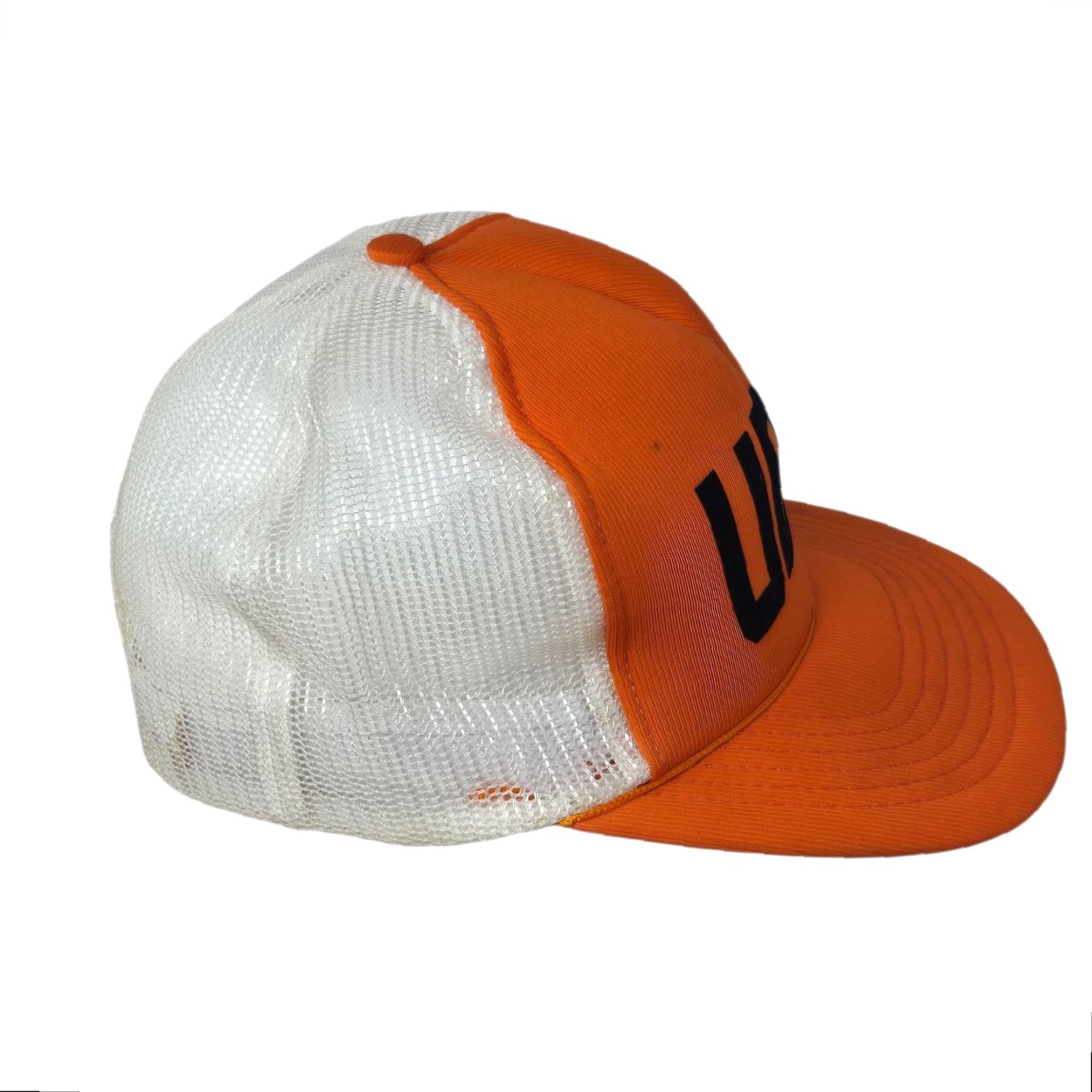 FELT VINTAGE HaT Trucker Hat Cap Orange White Black Felt Letters Adjustable Cap Size ONE SIZE - 3 Thumbnail