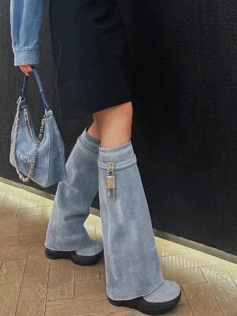 Givenchy Givenchy Shark Lock Long Denim Blue Boots Size US 5.5 / IT 35.5 - 8 Thumbnail