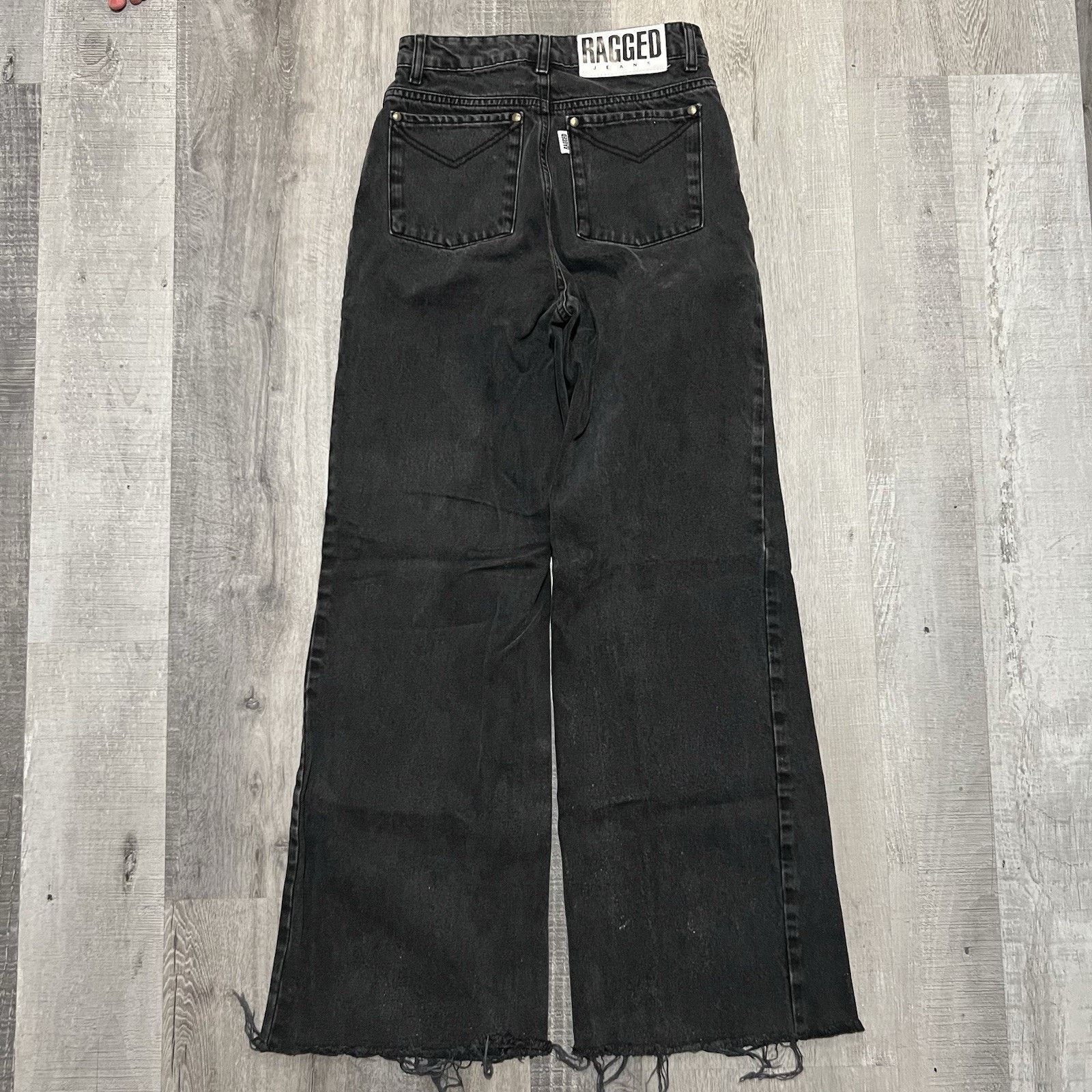 Vintage Ragged Jeans Womens 26 Black Wide Leg High Rise Flared Denim Size 26" / US 2 / IT 38 - 2 Thumbnail