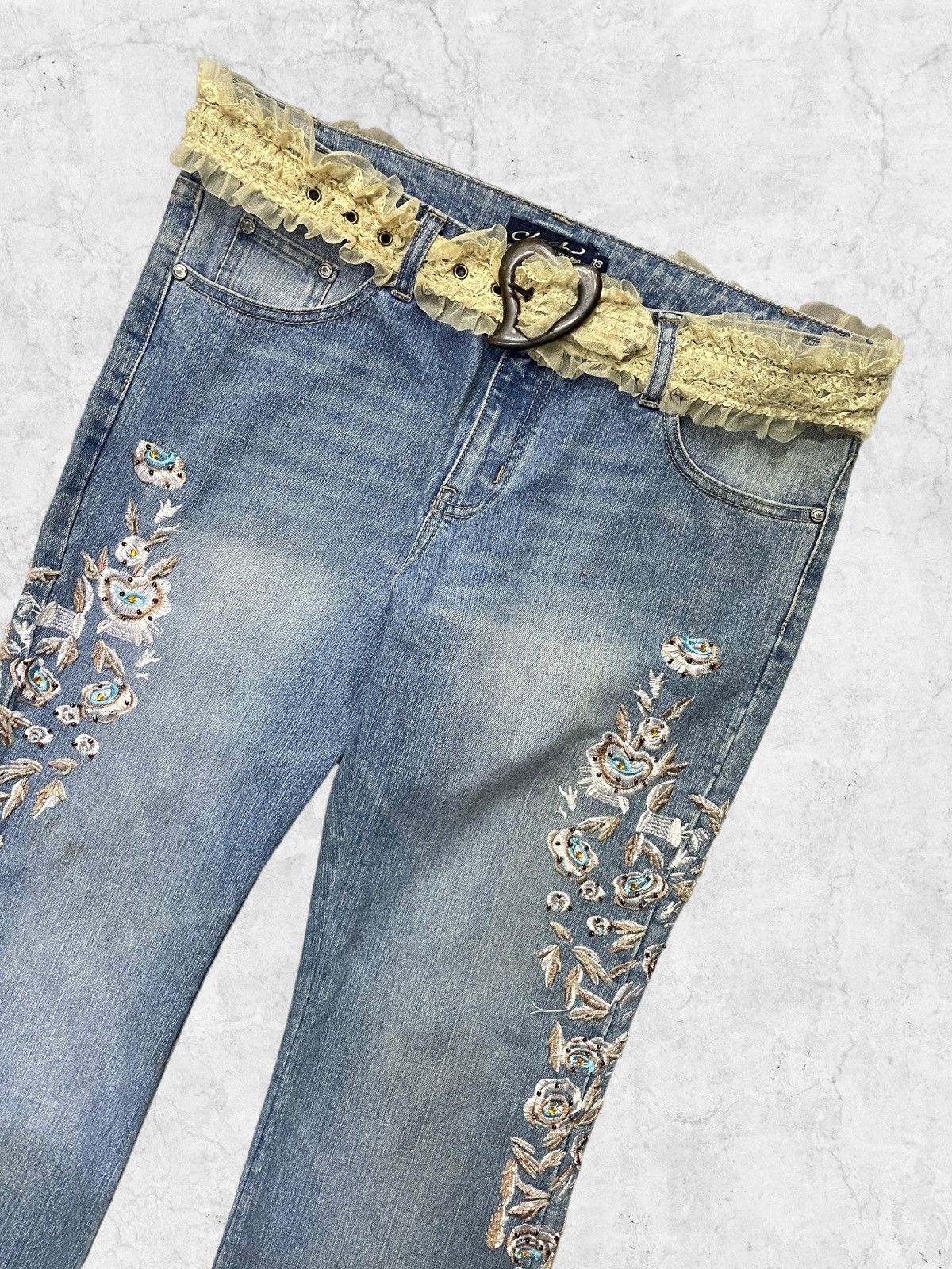 Japanese Brand × Vintage Vintage Clash Embroidered Flared Denim Pants With Belt Size US 32 / EU 48 - 5 Thumbnail