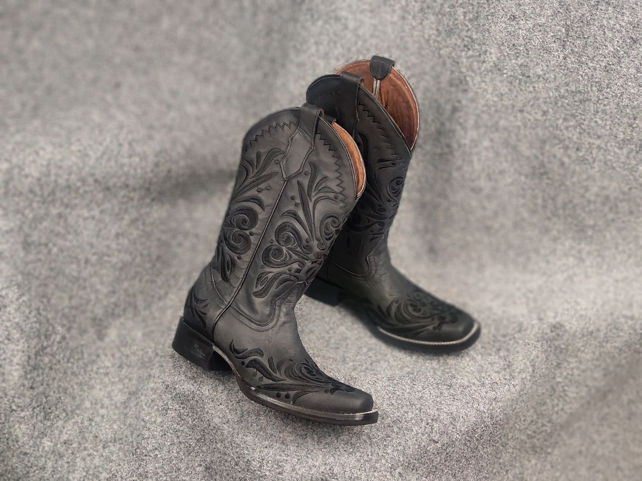 Sancho Boots Circle G Cowboy Western Black Leather Boots Vintage Shoes Size US 9 / IT 39 - 2 Thumbnail