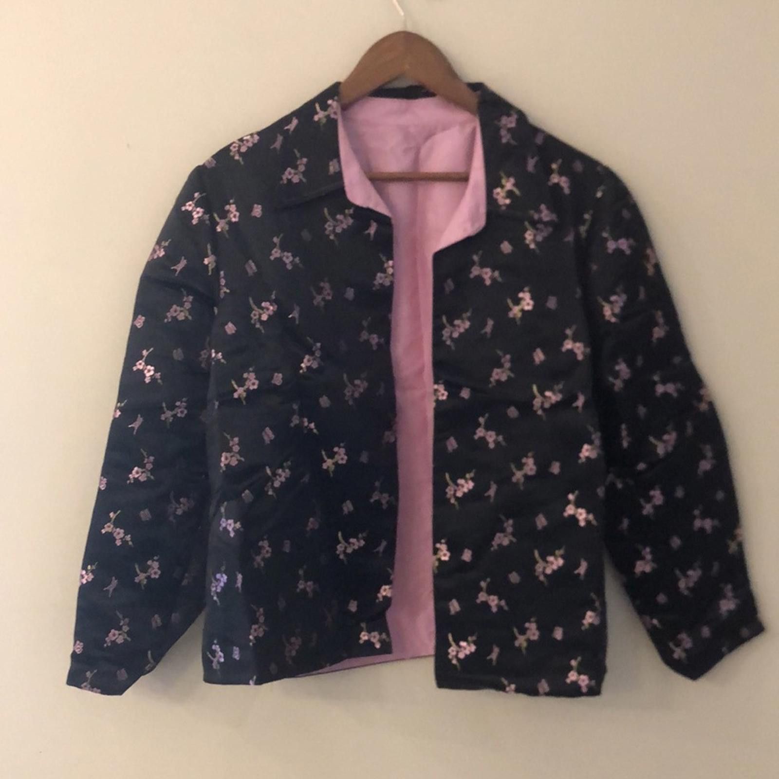 Handmade Handmade Black Asian jacket pink black floral Satin SZ LG Size L / US 10 / IT 46 - 6 Thumbnail