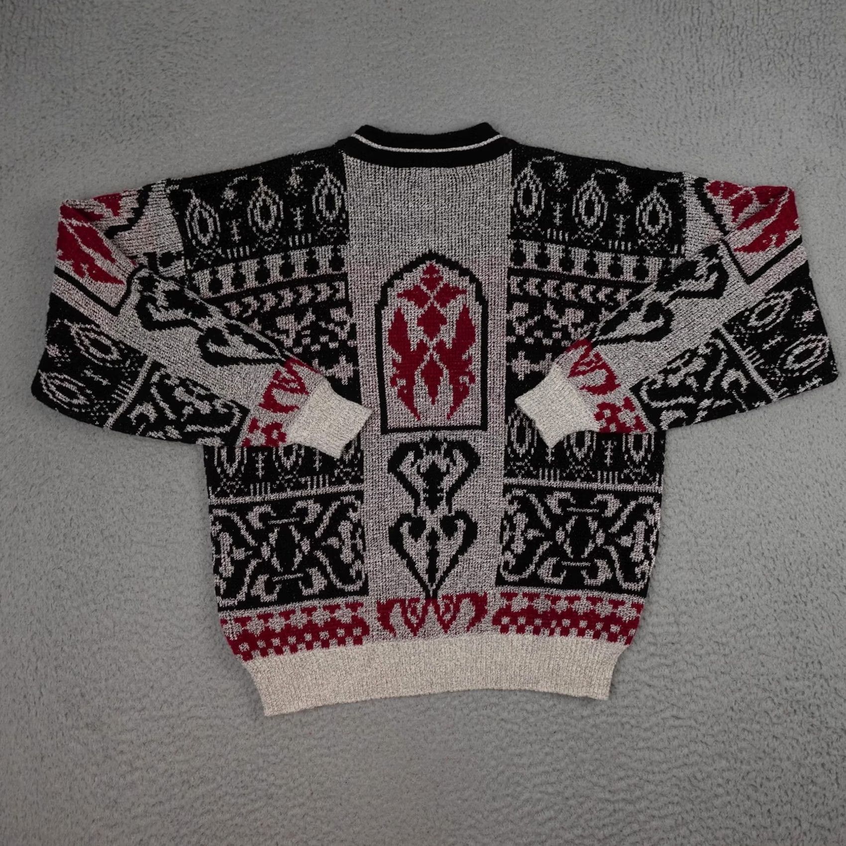 Vintage VINTAGE Expressions International Sweater Mens Large Black Red Knit Abstract 80s Size US L / EU 52-54 / 3 - 7 Thumbnail