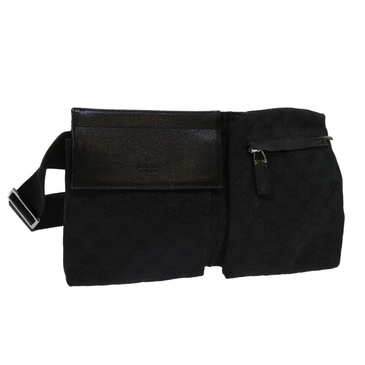 image of Gucci GG Canvas Waist Bag Black 28566 Auth Am5946, Women's