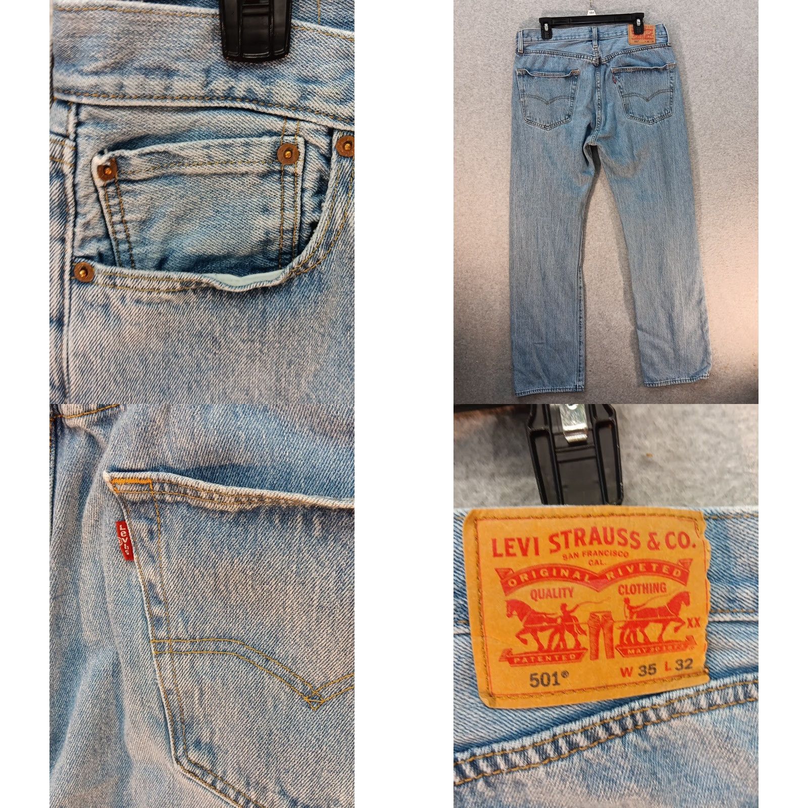 Levi's VINTAGE Levis 501 Jeans Mens 35x32 Blue Straight Button Fly Denim Lot Of 2 Levi's 501 Series 90s Womens? Wait Size US 35 - 10 Thumbnail
