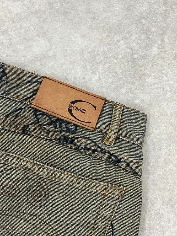 Roberto Cavalli 2000s Cavalli Grey Floral Denim Jeans Size US 31 - 12 Thumbnail