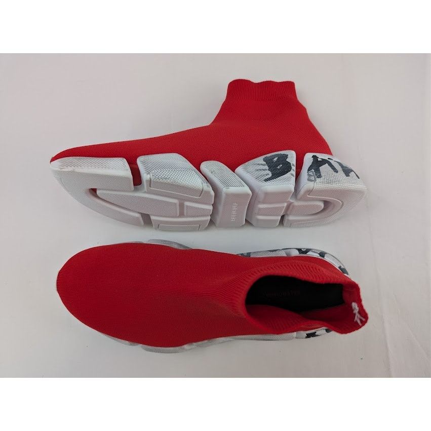 Balenciaga o1rshd1 Q:2 / Speed 2.0 Graffiti Recycled Knit Sneaker Red Size US 11 / EU 44 - 1 Thumbnail
