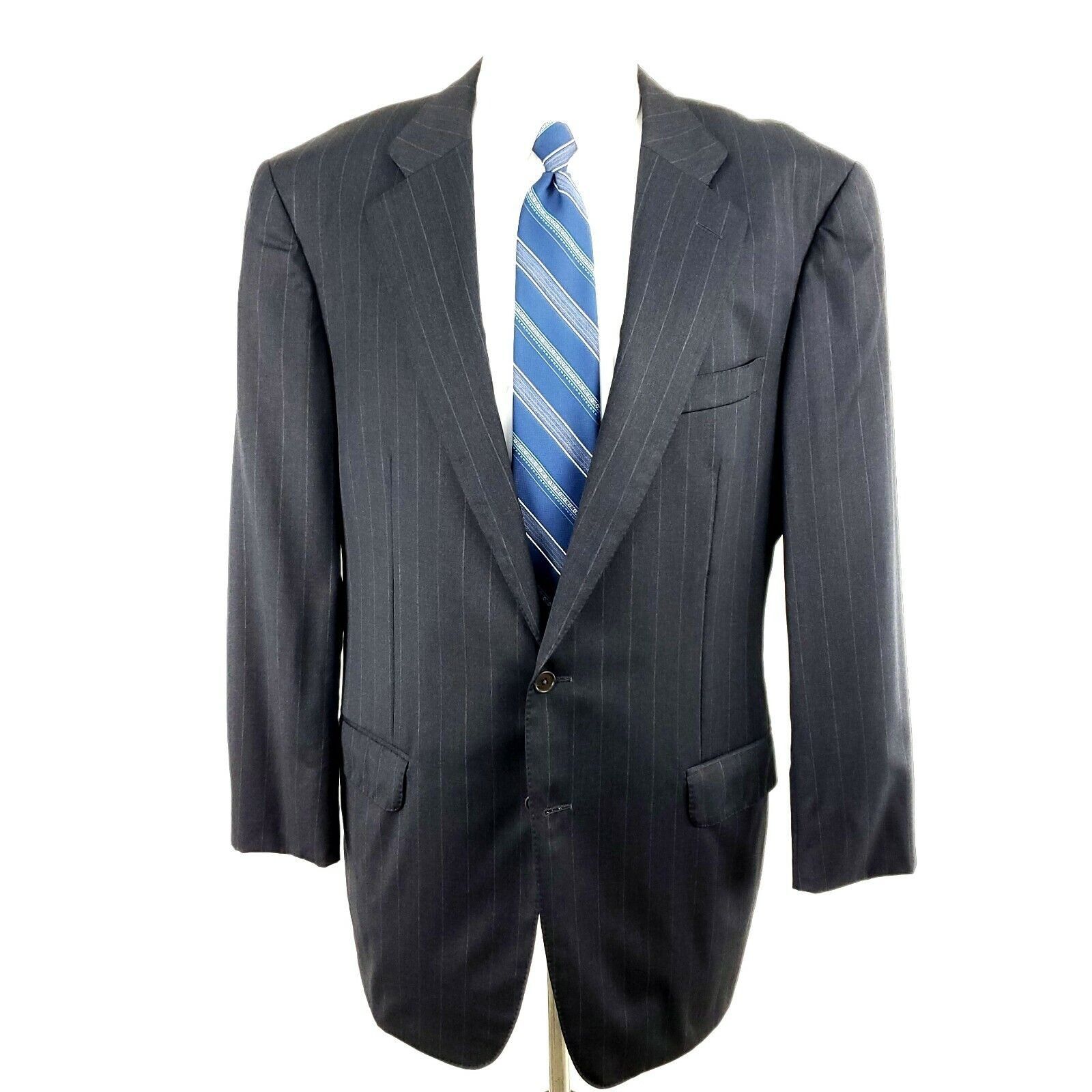 Ermenegildo Zegna Ermenegildo Zegna 44L 2 Button Super 100s Wool Striped Gray Size 44L - 3 Thumbnail
