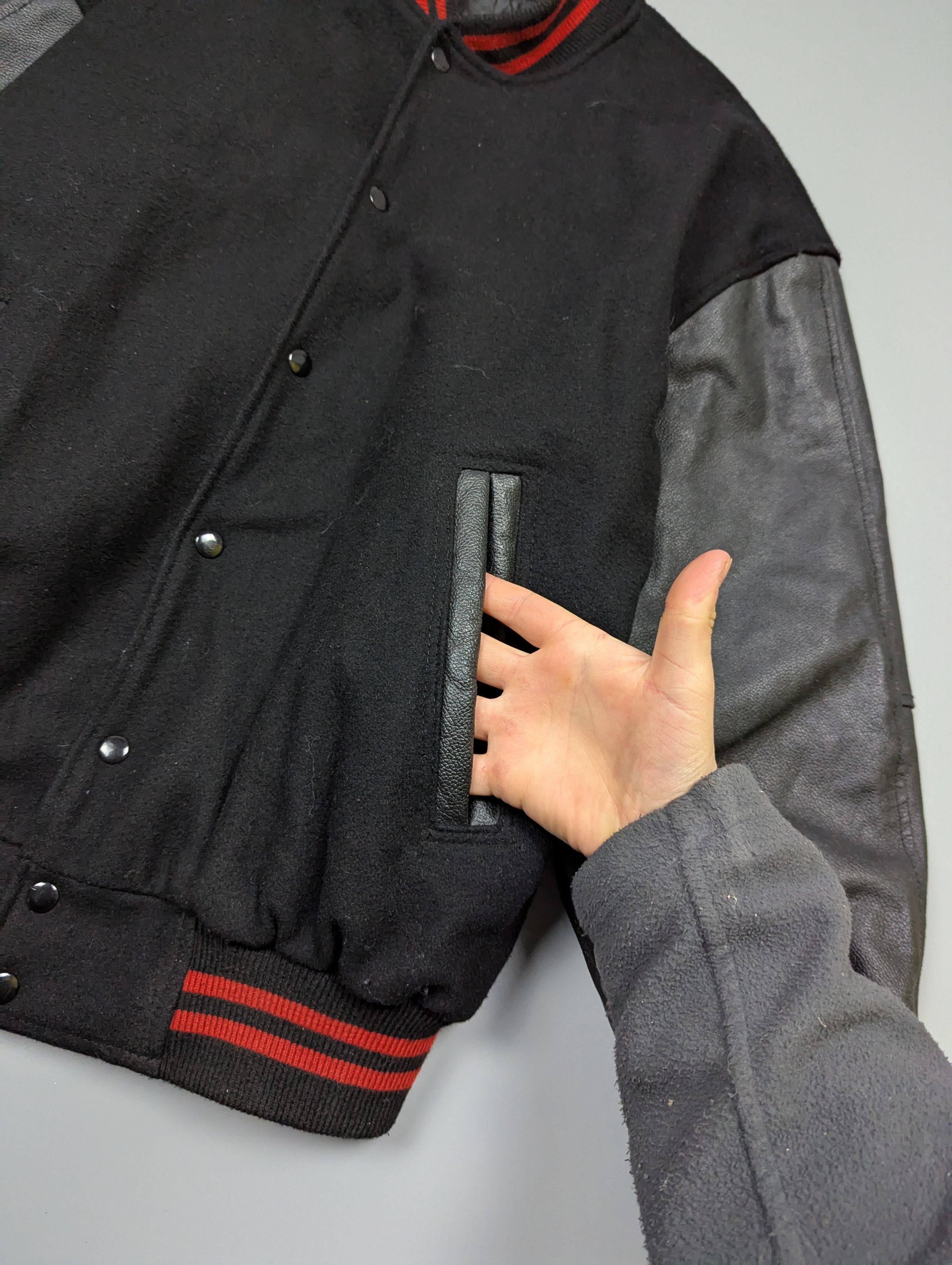 Vintage Rockabilly VTG 80s Wool Leather Black Bomber Varsity Jacket Size US L / EU 52-54 / 3 - 11 Thumbnail