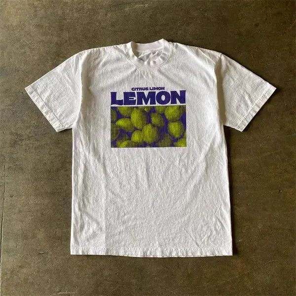 Japanese Brand Street washed retro lemon print loose t-shirt Size US L / EU 52-54 / 3 - 1 Thumbnail