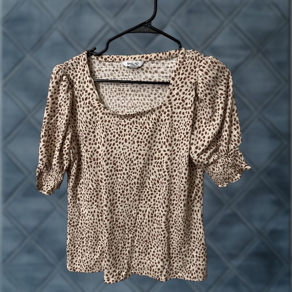 Nine West Nine West Blouse Shirt Women Multicolor Animal Print Cheetah Puff Short Sleeve Square Neck M Adult Womens Size M / US 6-8 / IT 42-44 - 1 Thumbnail
