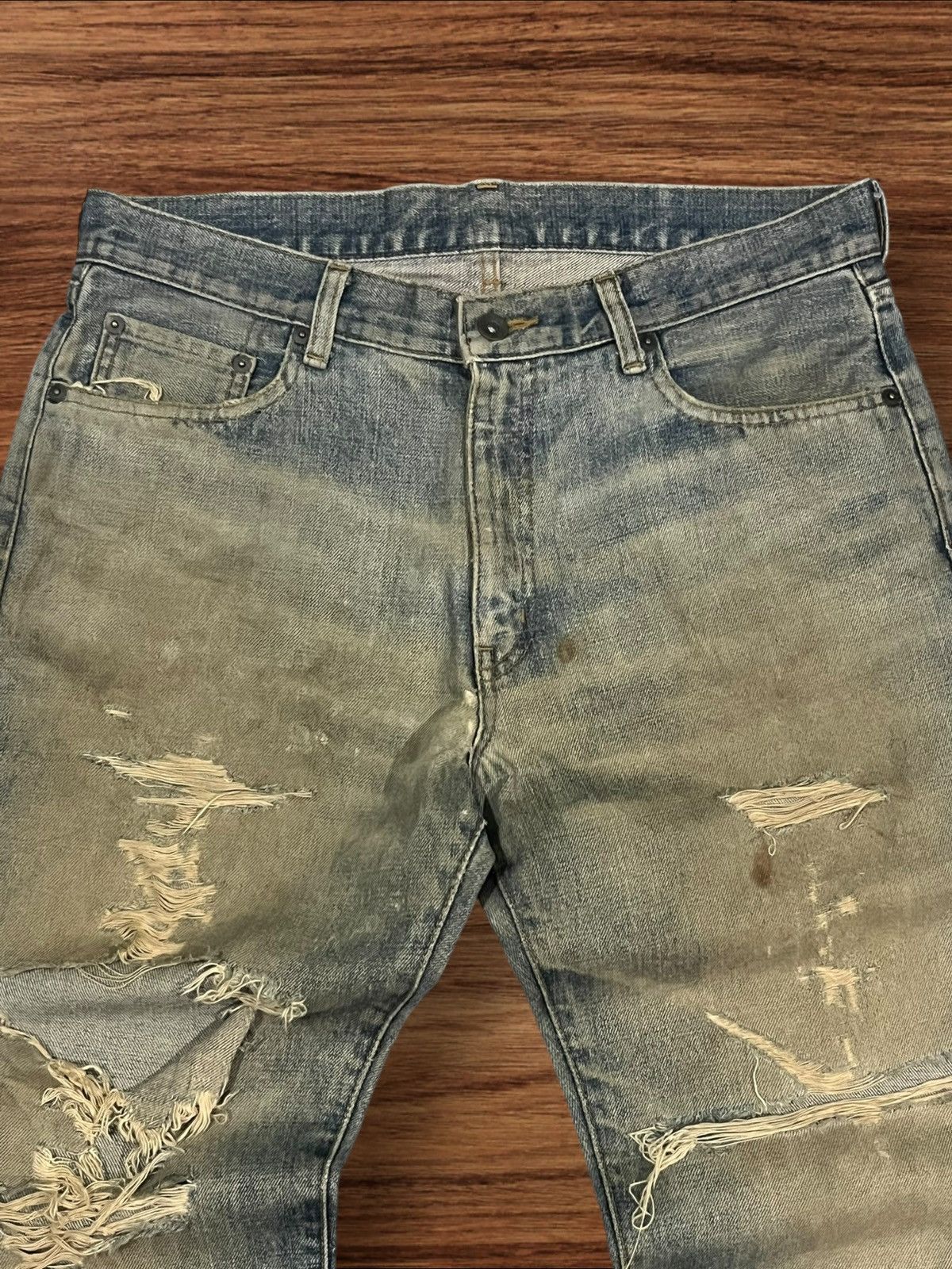 If Six Was Nine × Japanese Brand × Le Grande Bleu (L.G.B.) Vintage Japanese Brand Uniqlo Mud Washed Distressed Jeans Size US 33 - 4 Thumbnail