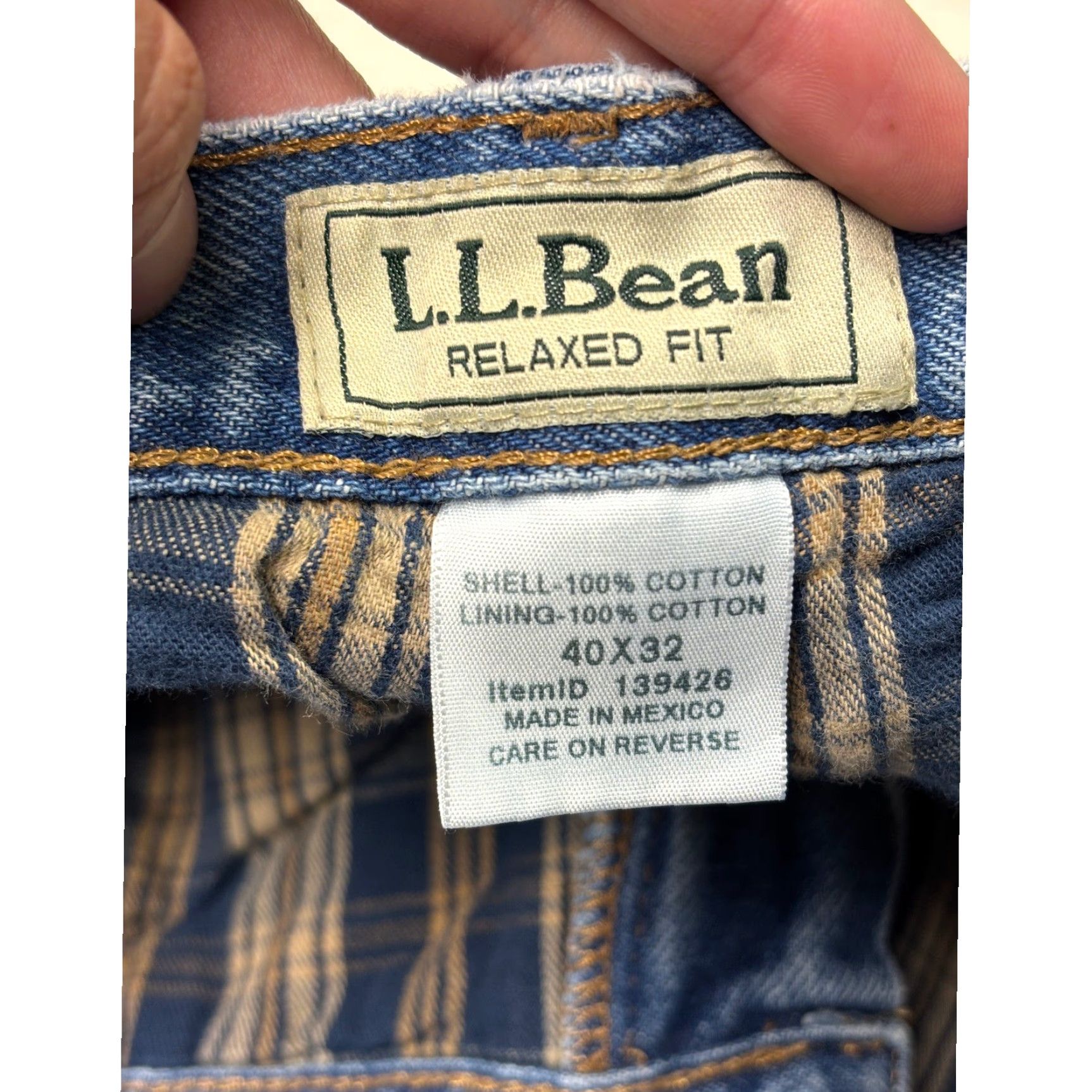 Vintage L.L. Bean Jeans Mens 40x32 Relaxed Fit Denim Flannel Lined Blue Plaid Insulated 5-Pocket Zip Fly Leather Patch Clothing Pants Size US 40 / EU 56 - 5 Thumbnail