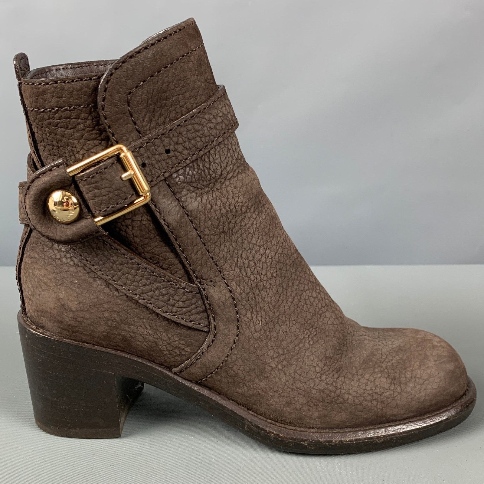 Louis Vuitton LOUIS VUITTON Brown Leather Pebble Grain Chunky Heel Boots Size US 6.5 / IT 36.5 - 2 Thumbnail