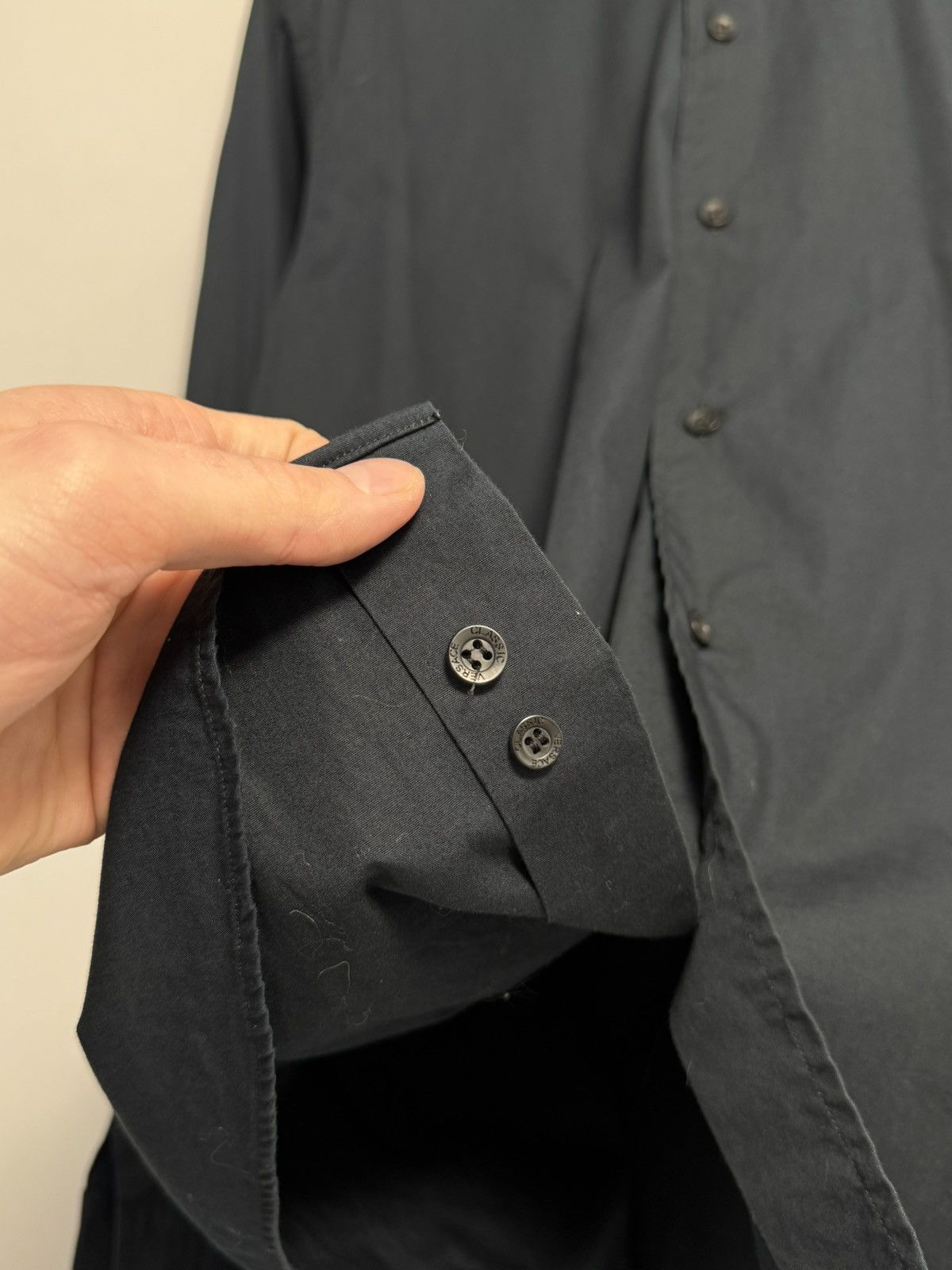 Versace Classic Button Up Shirt Luxury Dark Blue