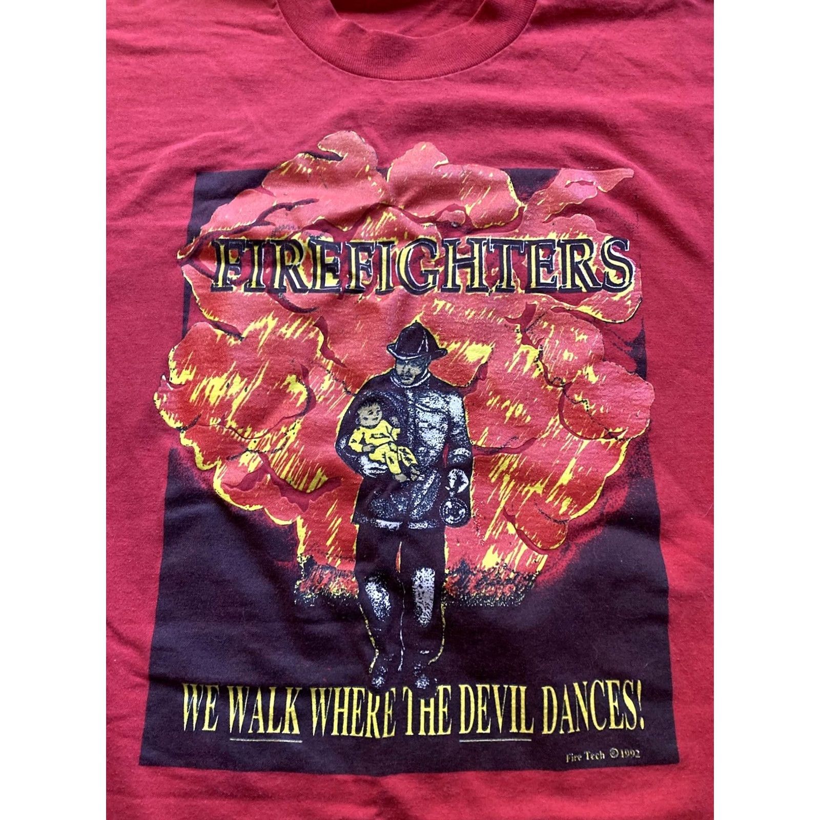 Fruit Of The Loom VINTAGE 90s Firefighter T Shirt Mens XL Red Fruit of the Loom Crew Neck Short Sleeve 80s 90s Girls Mens Size US XL / EU 56 / 4 - 2 Thumbnail