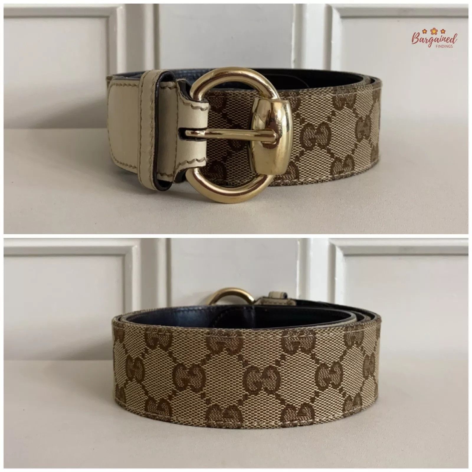 Gucci Gucci Brown Monogram Canvas Leather Gold Horsebit Ring Belt Size 32 - 11 Thumbnail