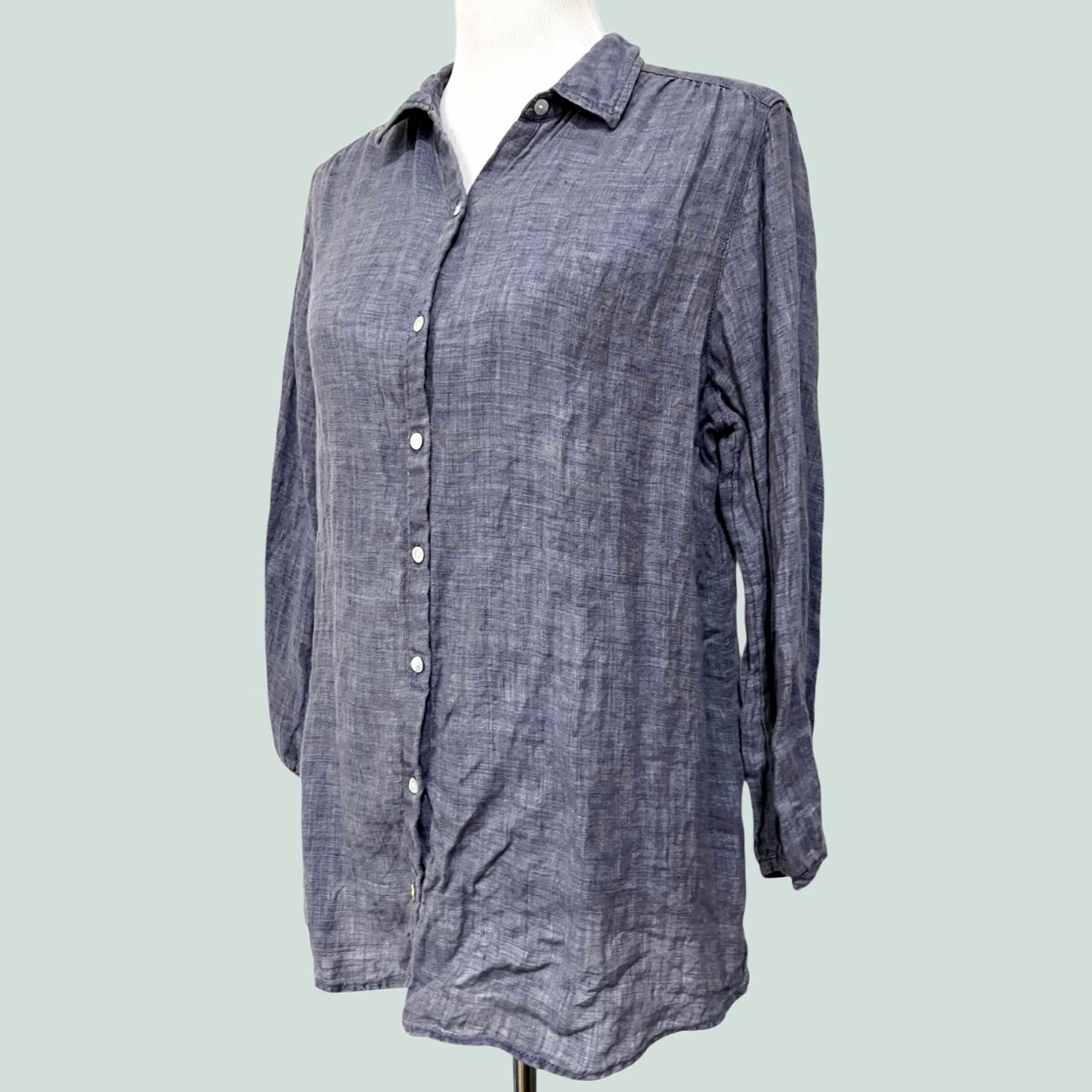 Vintage Artisan NY 100% Linen Button-Up Shirt Blue Long Sleeve Womens Sz L Shirts Size L / US 10 / IT 46 - 1 Thumbnail