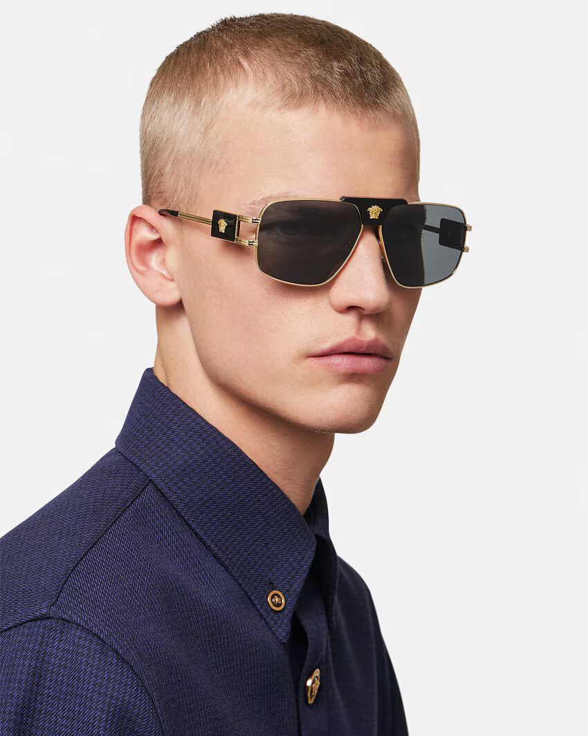 image of New Versace Ve2251 - 100287 Aviator Sunglasses in Black, Men's