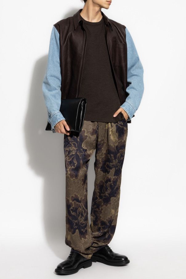 Dries Van Noten o1s22i1n1124 Denim Leather Shirt in Blue & Brown Size US M / EU 48-50 / 2 - 2 Thumbnail