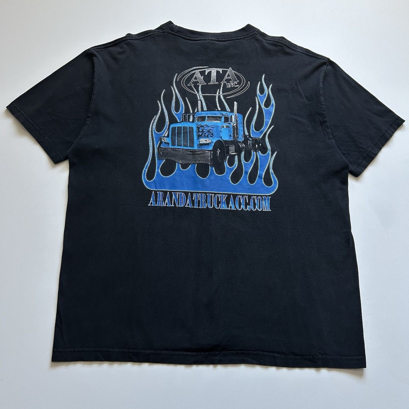 Vintage Vintage Truck Flame Graphic T Shirt Large Y2K Faded Black Size US L / EU 52-54 / 3 - 1 Thumbnail