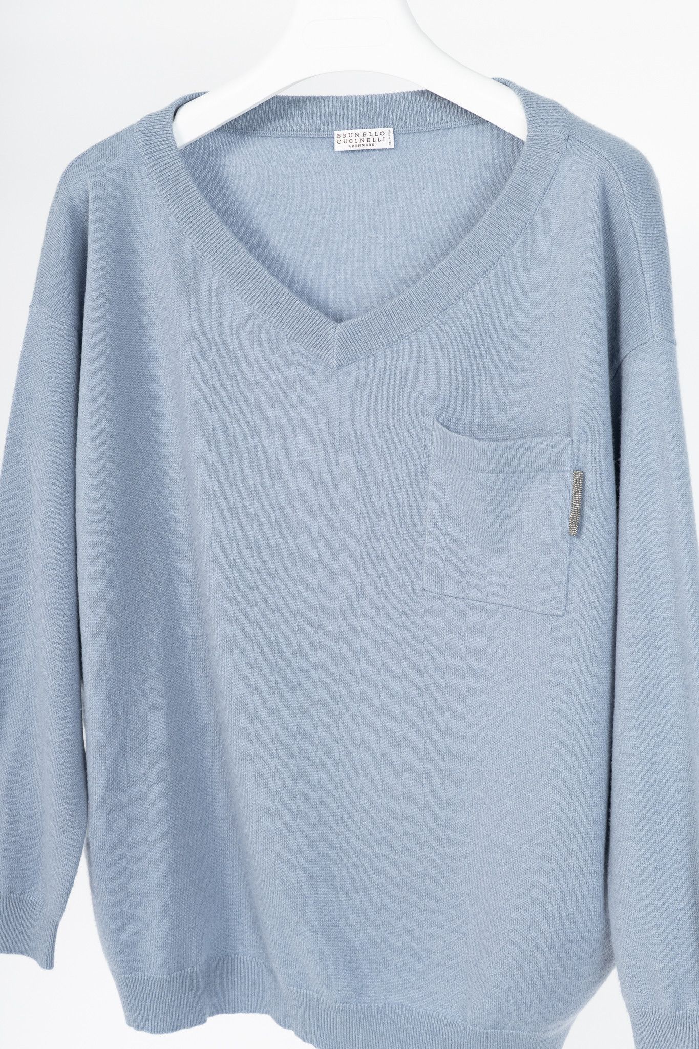 Brunello Cucinelli Brunello Cucinelli Blue Cashmere Monili-Pocket Sweater Size M / US 6-8 / IT 42-44 - 3 Thumbnail