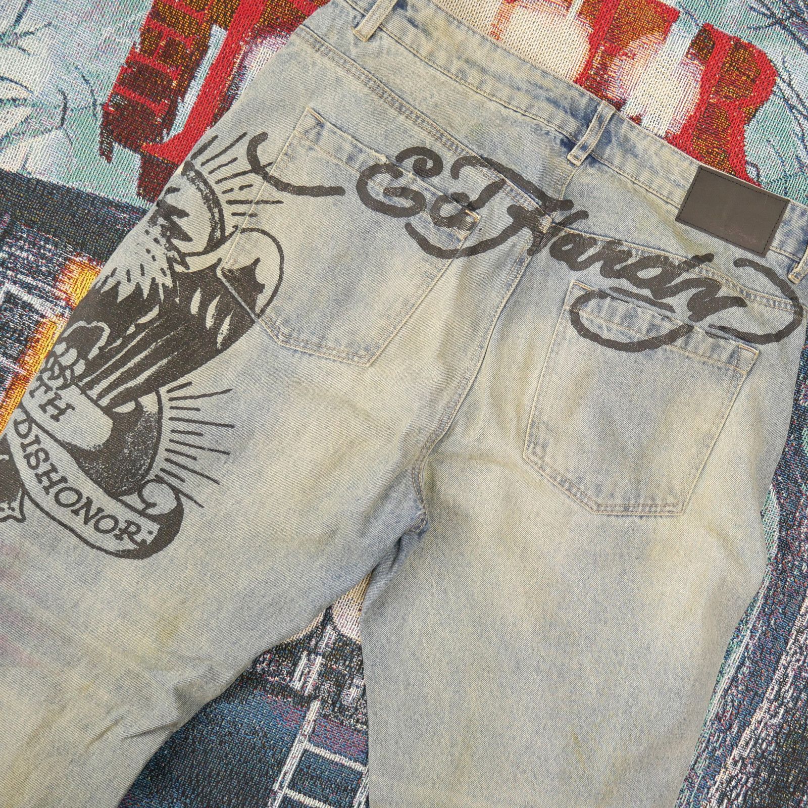 Ed fashion Hardy Death Before Dishonor Eagle Slim Taper Distressed Jeans Size 40