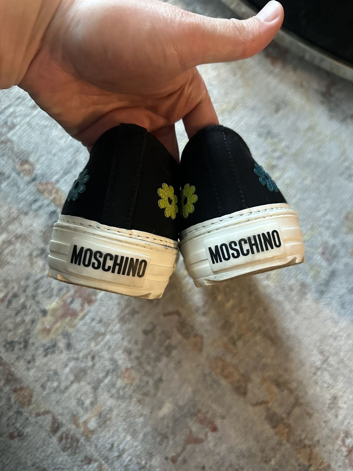 Moschino Men's Low-Top Sneaker with Floral Appliqué, Black Size US 9 / EU 42 - 4 Thumbnail