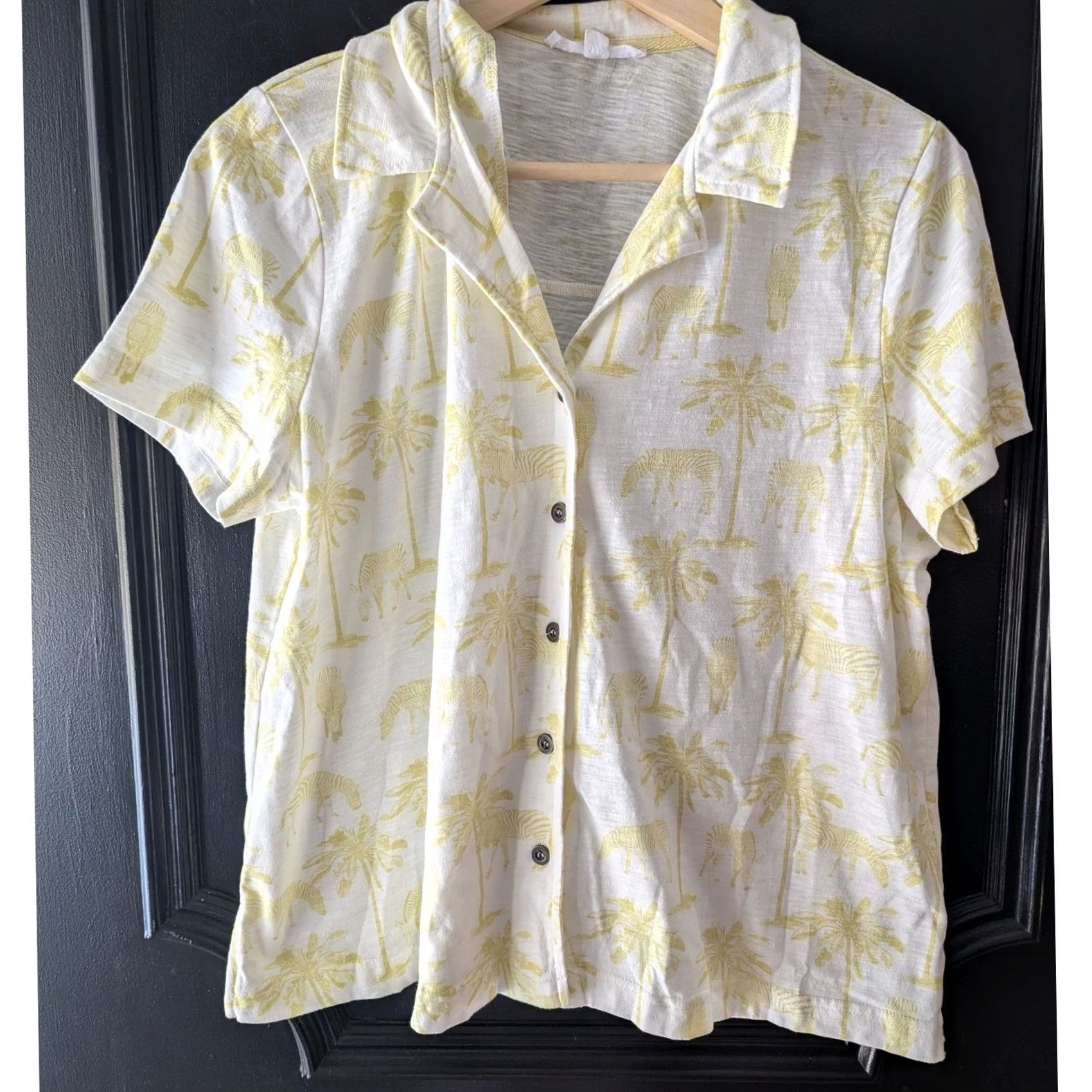 Vintage Jane + Delancey Shirt Short Sleeve Button-Up Women White Palm Tree Zebra Print Casual Shirt Ladies L Size L / US 10 / IT 46 - 2 Thumbnail