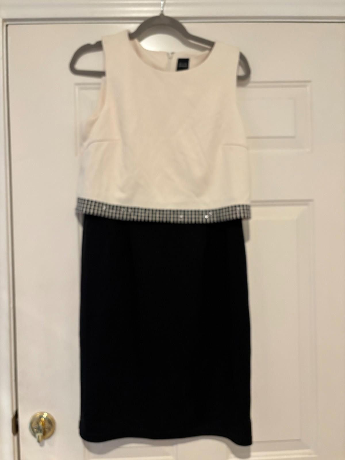 Designer Womens Black Sax Fifth Avenue size 8 dress black/cream#131 Size M / US 6-8 / IT 42-44 - 1 Thumbnail
