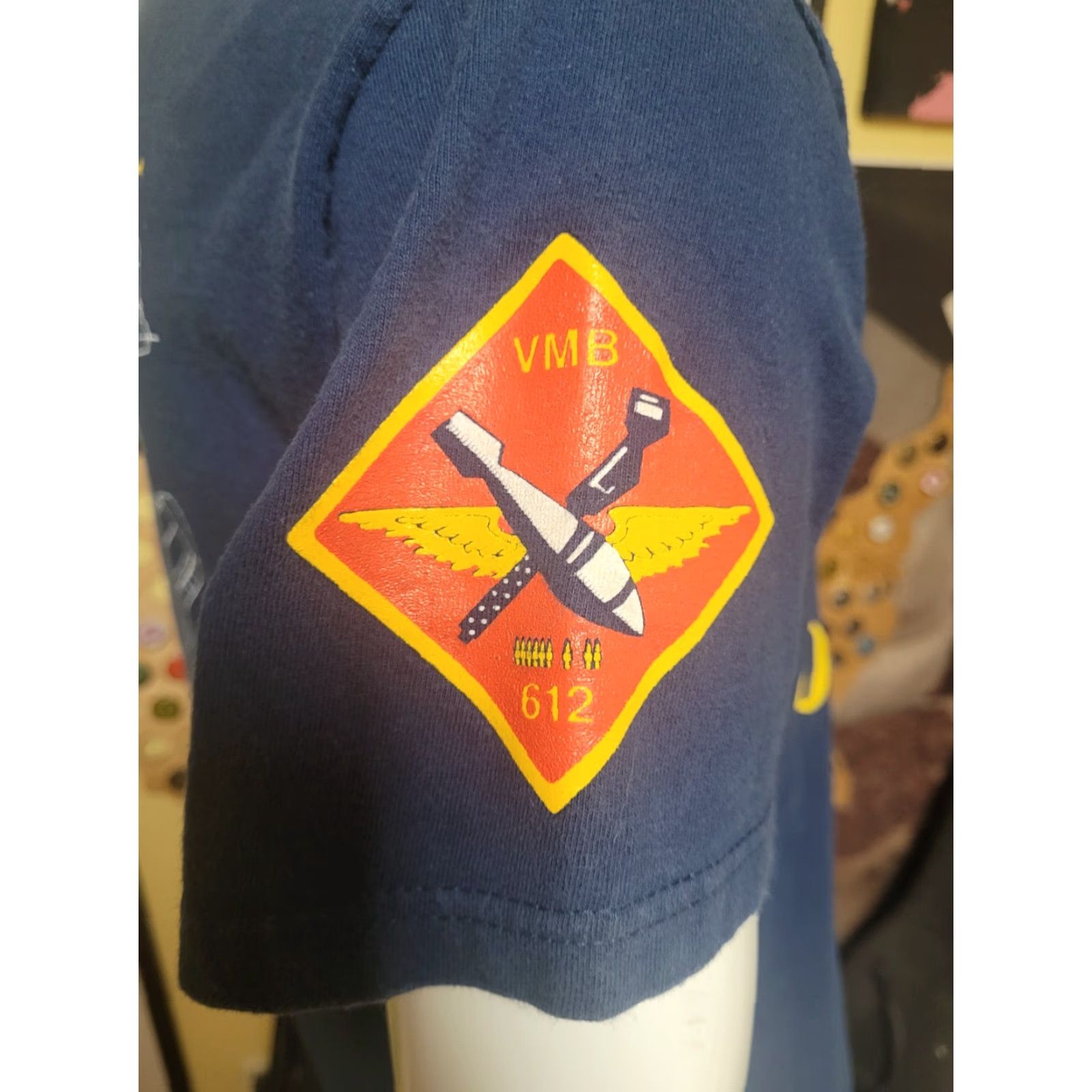 Vintage VTG USMC Marines Devil Dog T Shirt Medium Nice Blue Cotton Crew Neck Short Sleeve Graphic Print Military 90s B-25 Ghost Squadron Size US M / EU 48-50 / 2 - 3 Thumbnail