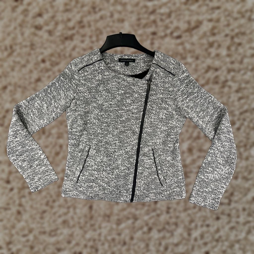 Banana Republic Banana Republic Jacket Women 0 White Black Asymmetric Full Zip Cotton Crop Treny Womens Size XS / US 0-2 / IT 36-38 - 1 Thumbnail