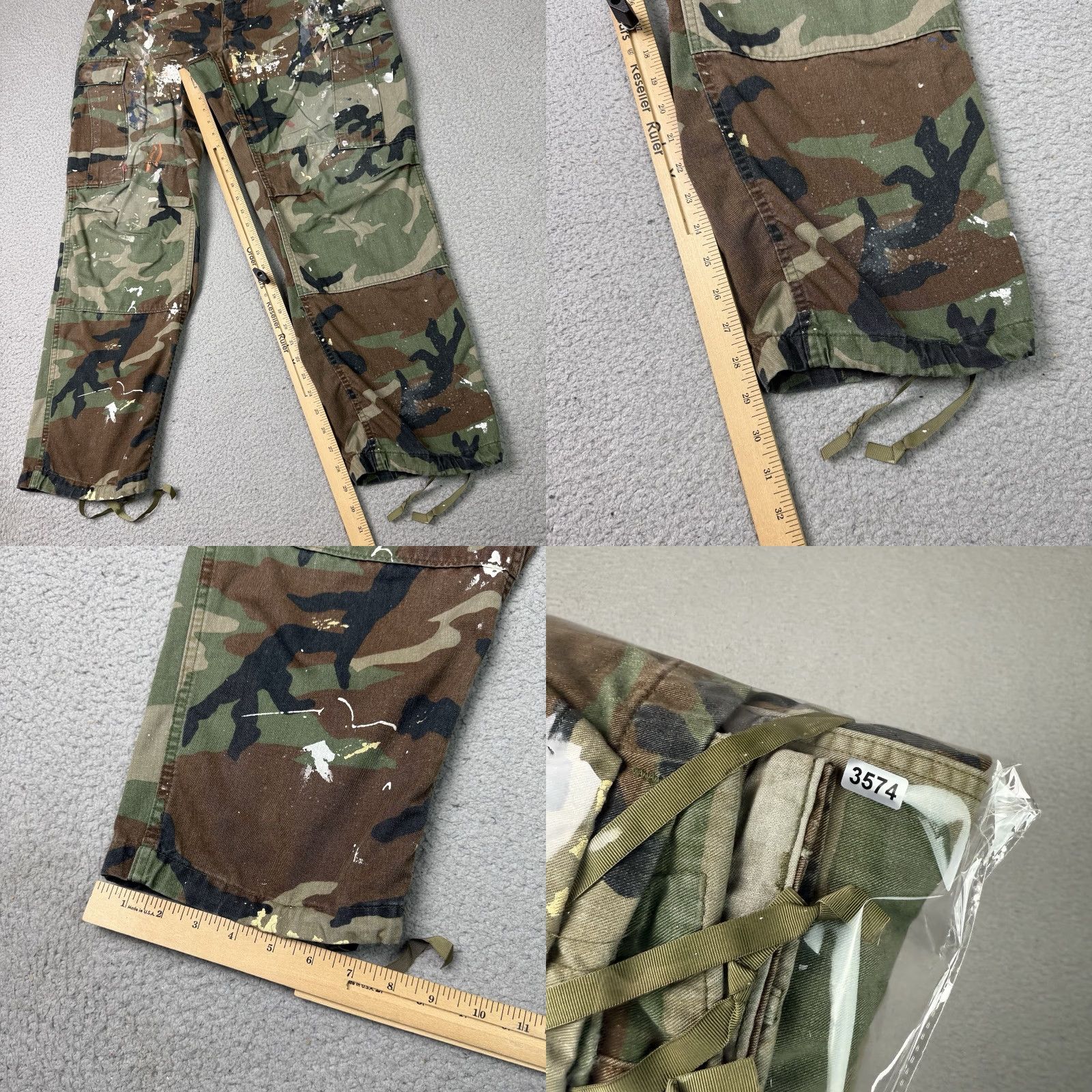 Vintage VINTAGE US Army Pants Mens M Green Woodland Camo Distressed 29in Inseam Cargo Pockets Front Flat Front Button Closure Mens Size US 31 - 9 Thumbnail