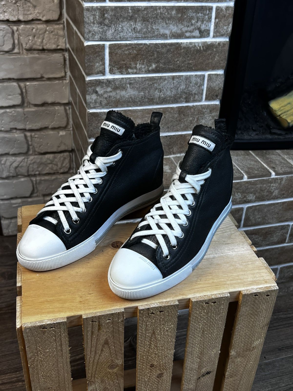 Miu Miu Miu Miu Shearling Suede High Top Black Shoes Size US 7.5 / IT 37.5 - 3 Thumbnail