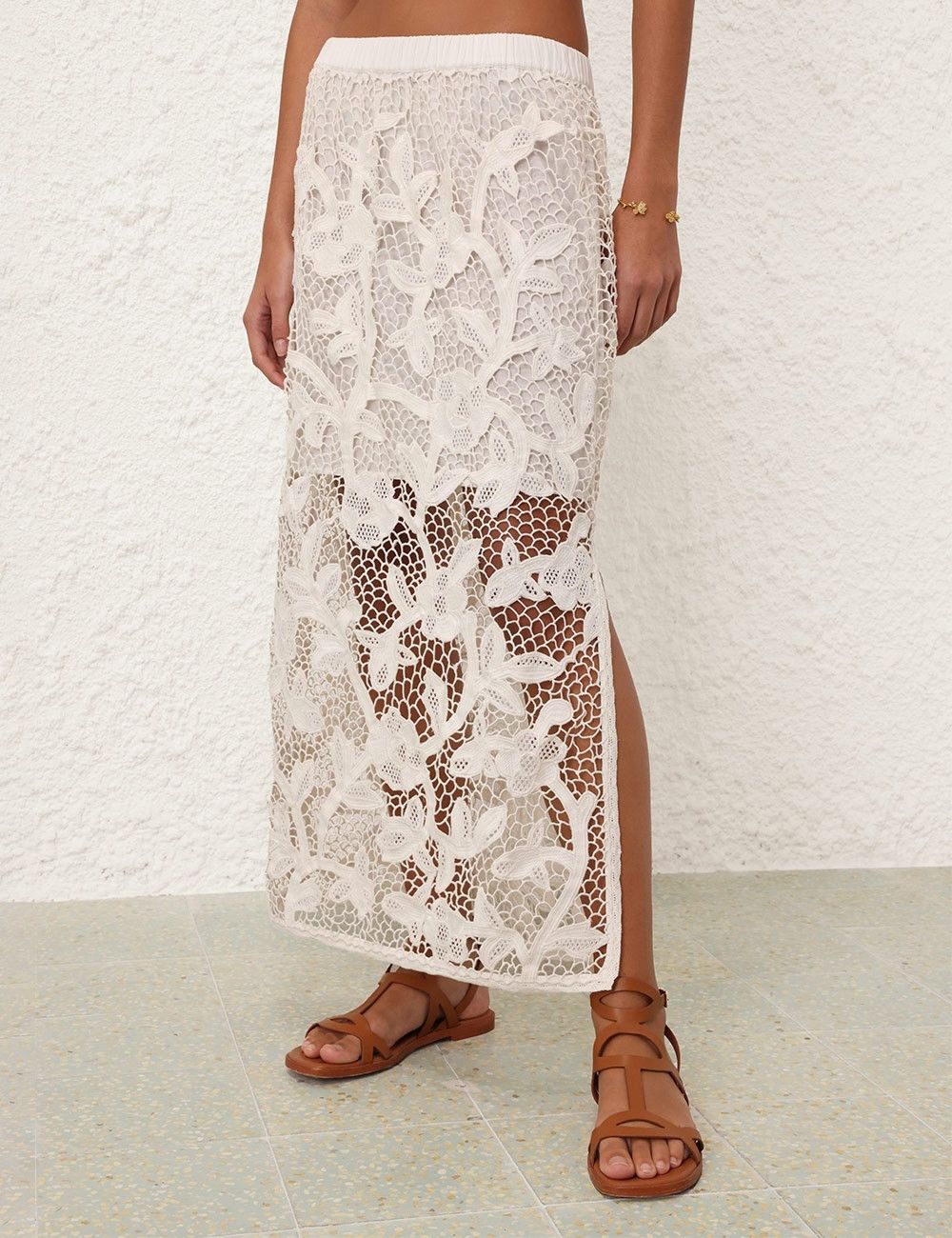 Zimmermann oc11z0525 Crochet Lace Midi Skirt in White Size 27" / US 4 / IT 40 - 5 Thumbnail