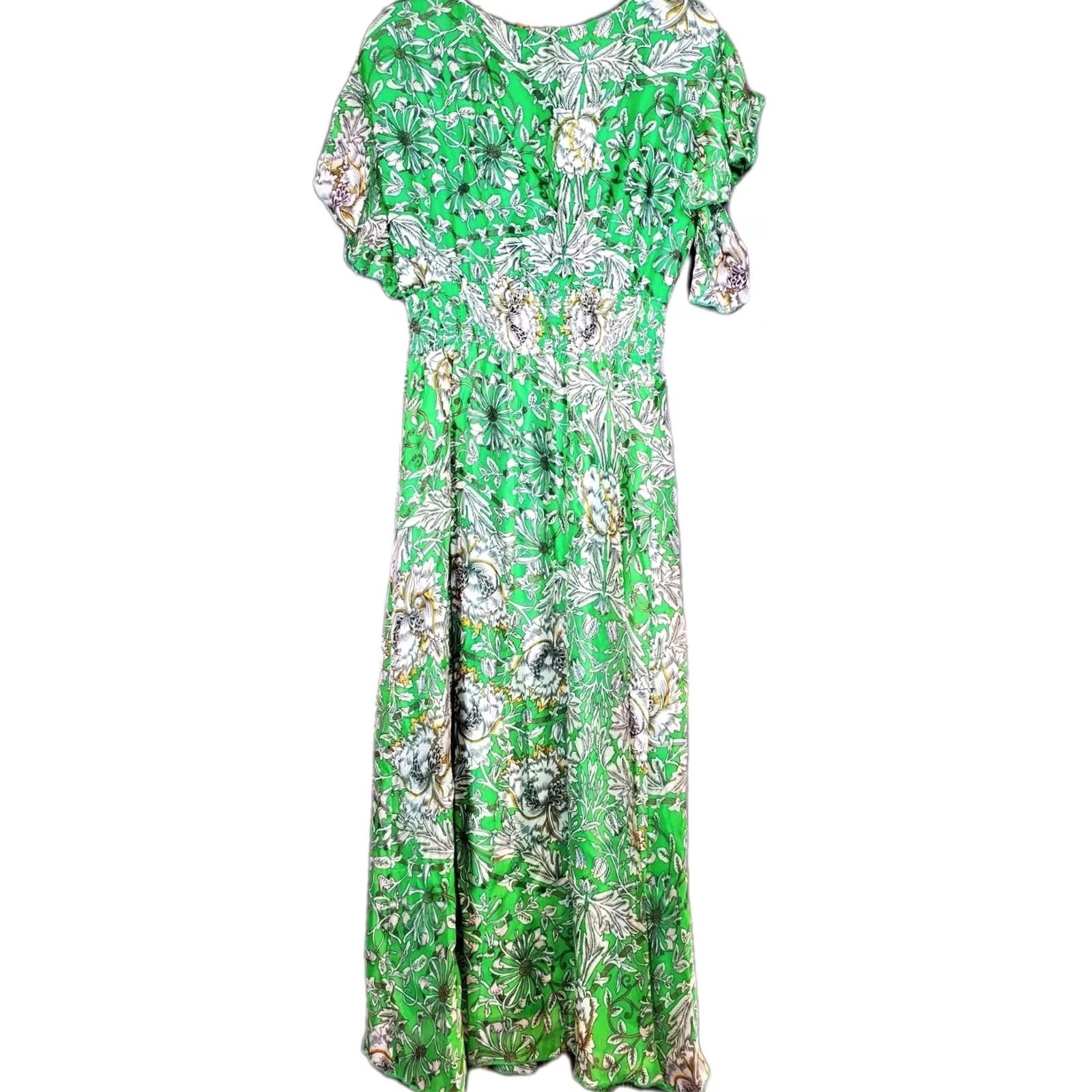 Vintage Le Ragazze Green Floral Maxi Dress Airy Silk Blend SE013-21 Women's Size L New Size L / US 10 / IT 46 - 4 Thumbnail