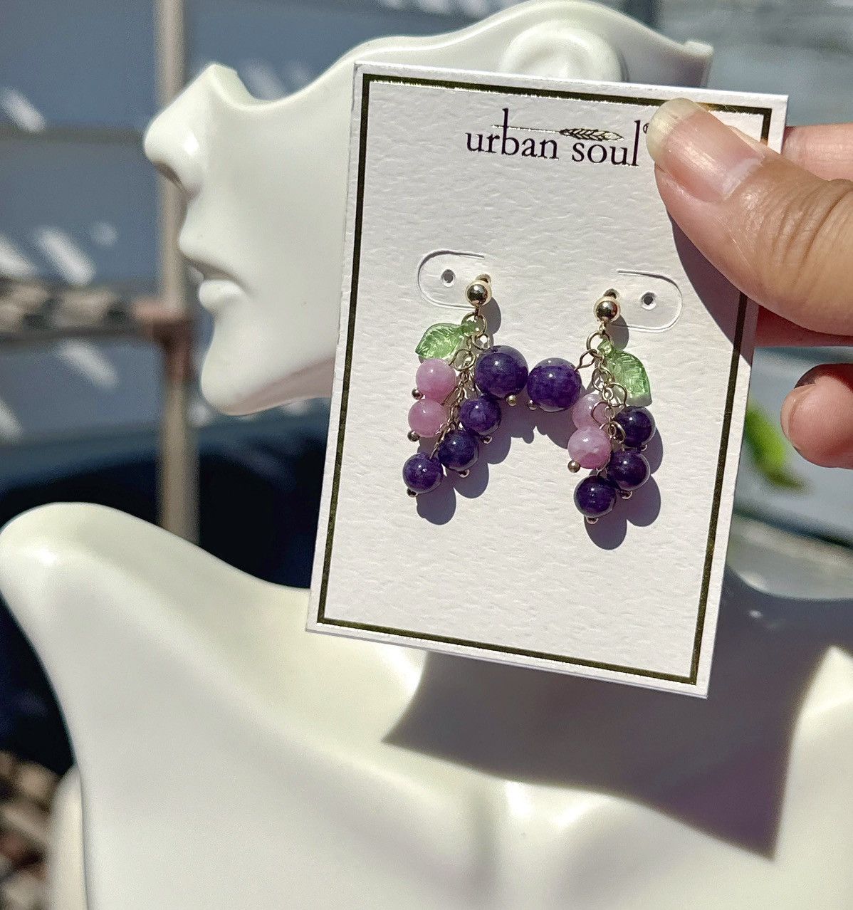 Designer Urban soul earrings purple pink grapefruit drop beads Size ONE SIZE - 1 Thumbnail