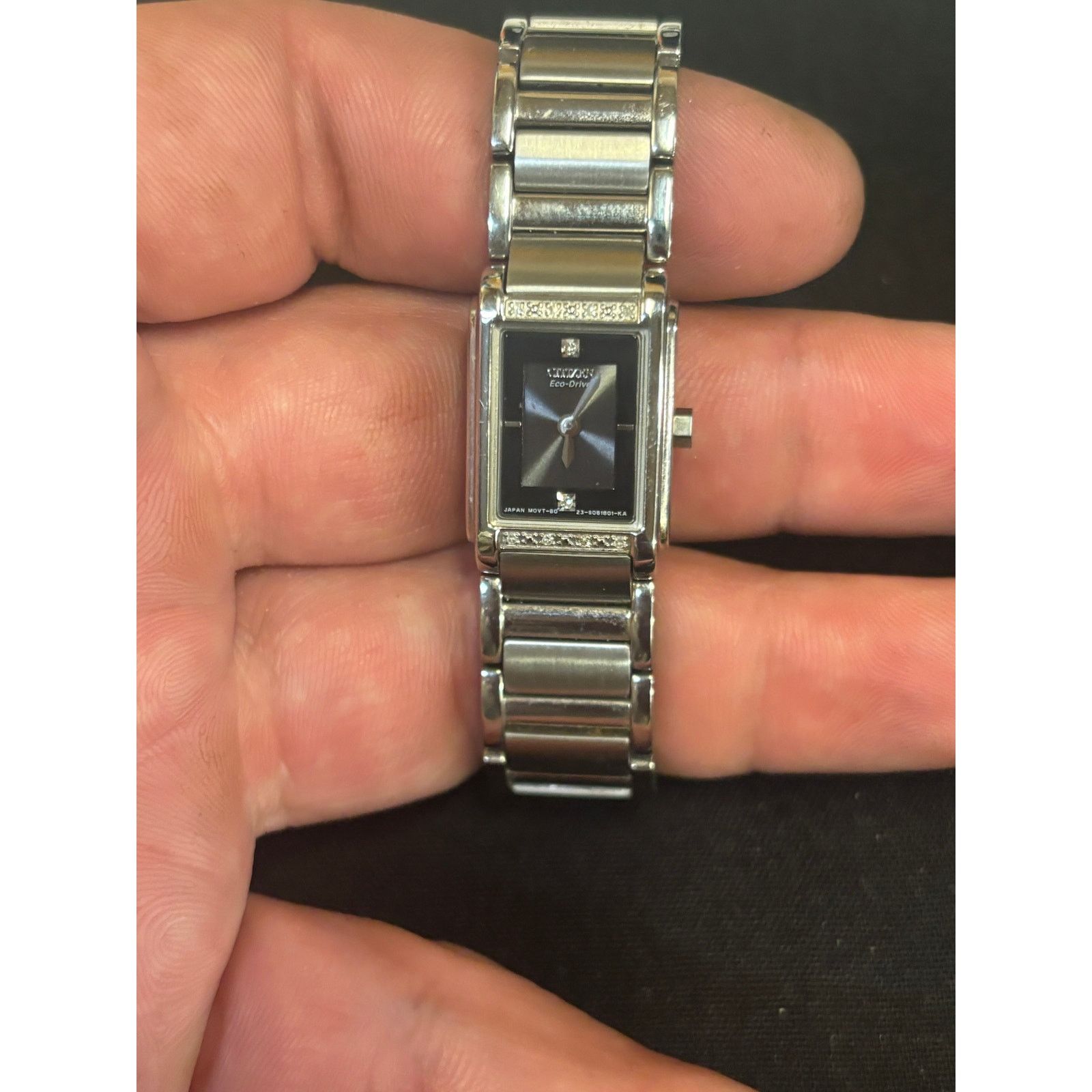(B).Stroy Citizens Eco-Drive Black Dial Silver Tone Women’s Watch! Size ONE SIZE - 4 Thumbnail
