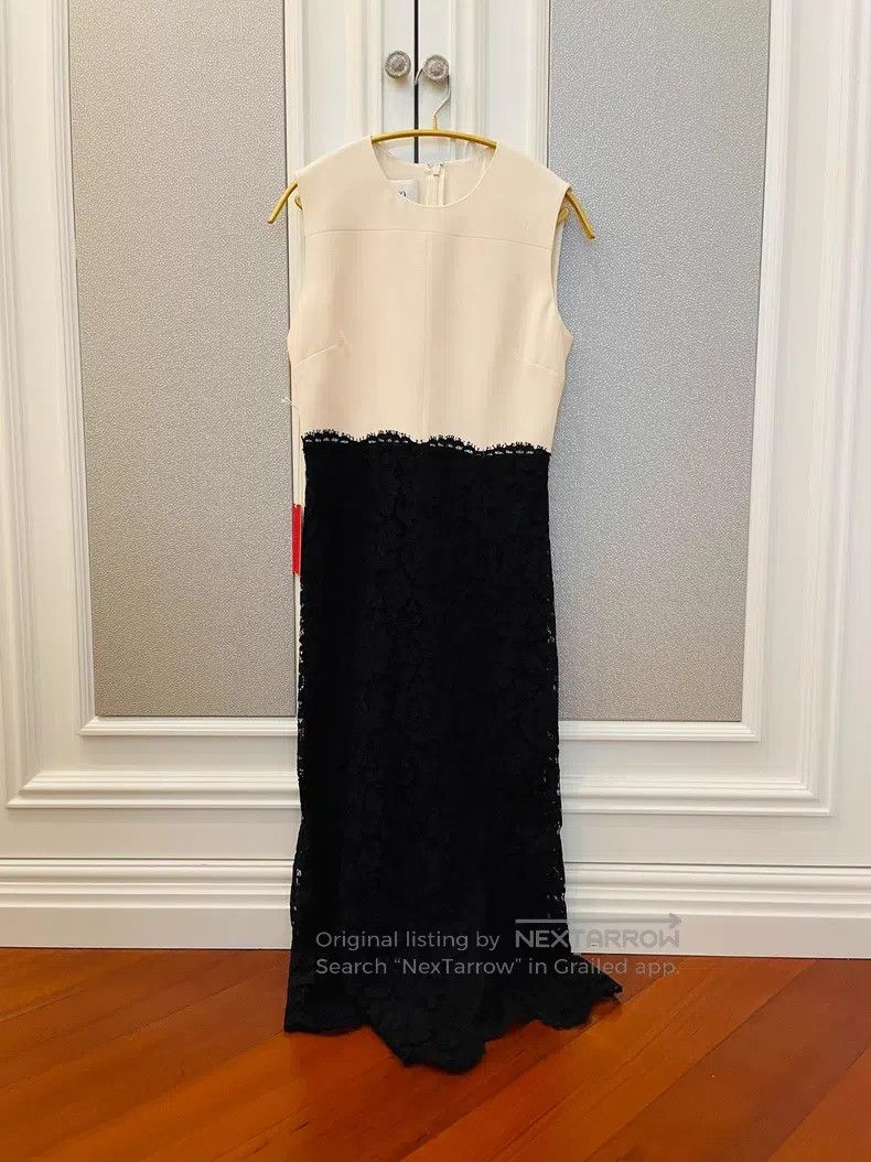 Valentino Black and white color-blocked lace dress