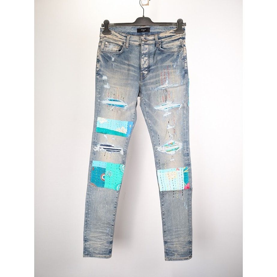 Amiri o1rshd1 Quilted Artpatch Jeans in Clay Indigo Size US 32 / EU 48 - 1 Thumbnail