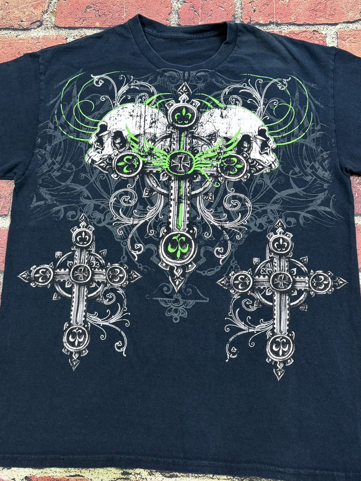 Other Y2K Affliction Style Skull Cross Graphic Tee Cyber Grunge Size US L / EU 52-54 / 3 - 3 Thumbnail