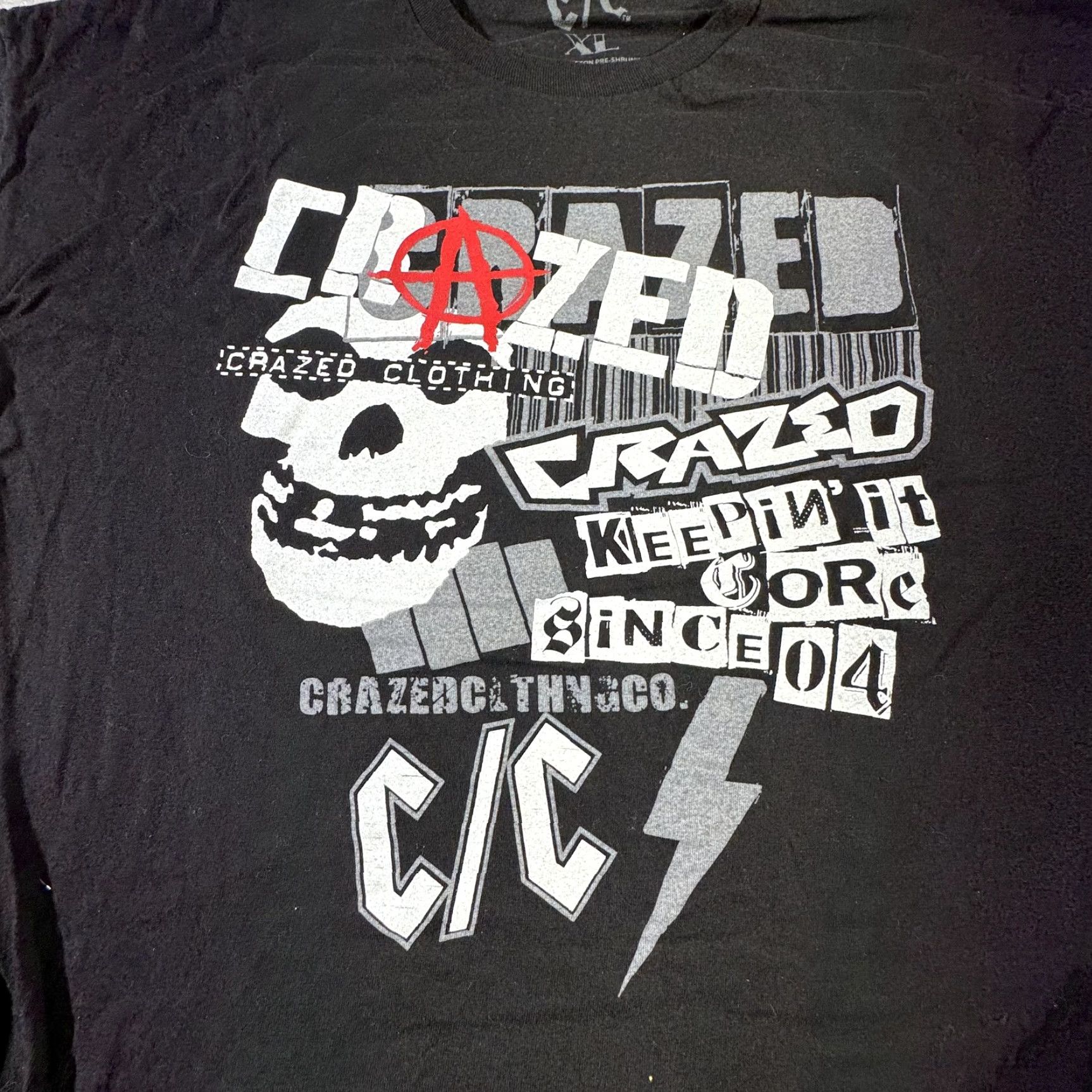Vintage Crazed Clothing Shirt Mens XL Black Punk Skull Graphic Streetwear Tee Crew Neck Short Sleeve Size US XL / EU 56 / 4 - 2 Thumbnail