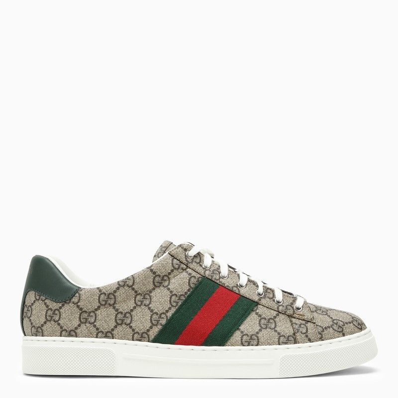 image of Gucci Ace Low Trainer With Web Detail Size 10 in Beige, Men's