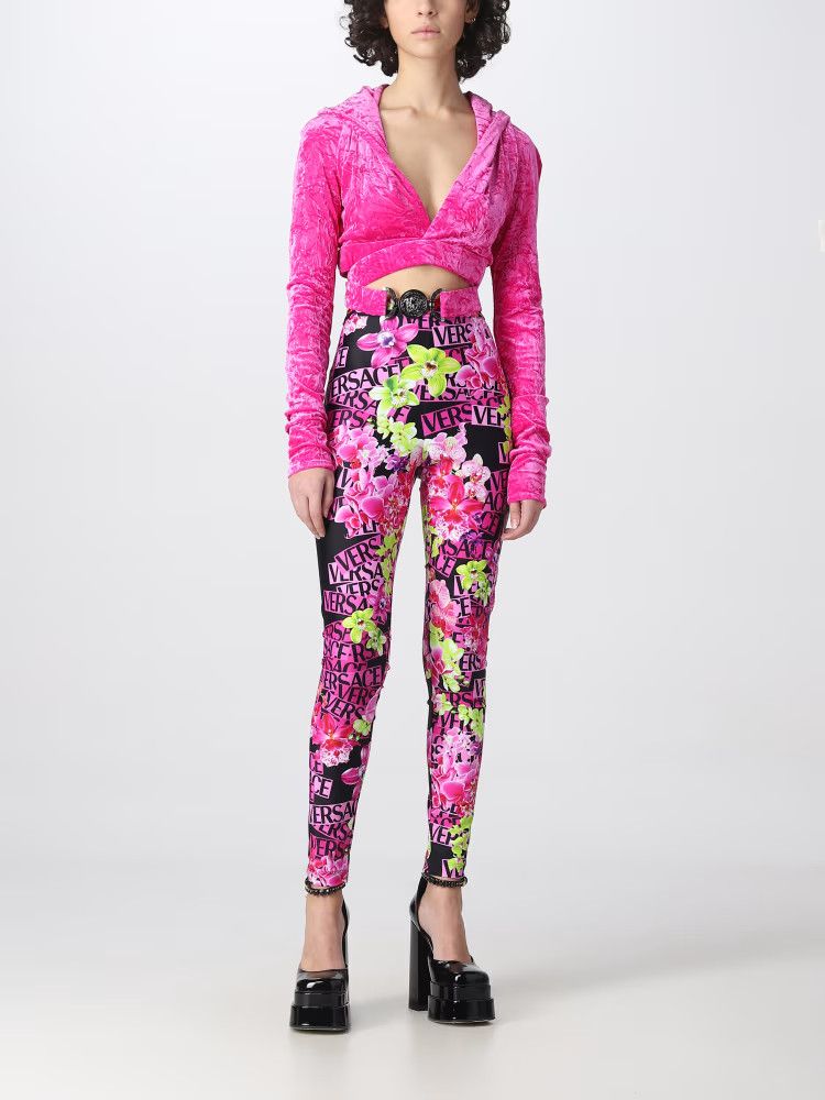 Versace o1y0226 Velvet Hooded Crop Top in Fuchsia Size XS / US 0-2 / IT 36-38 - 2 Thumbnail