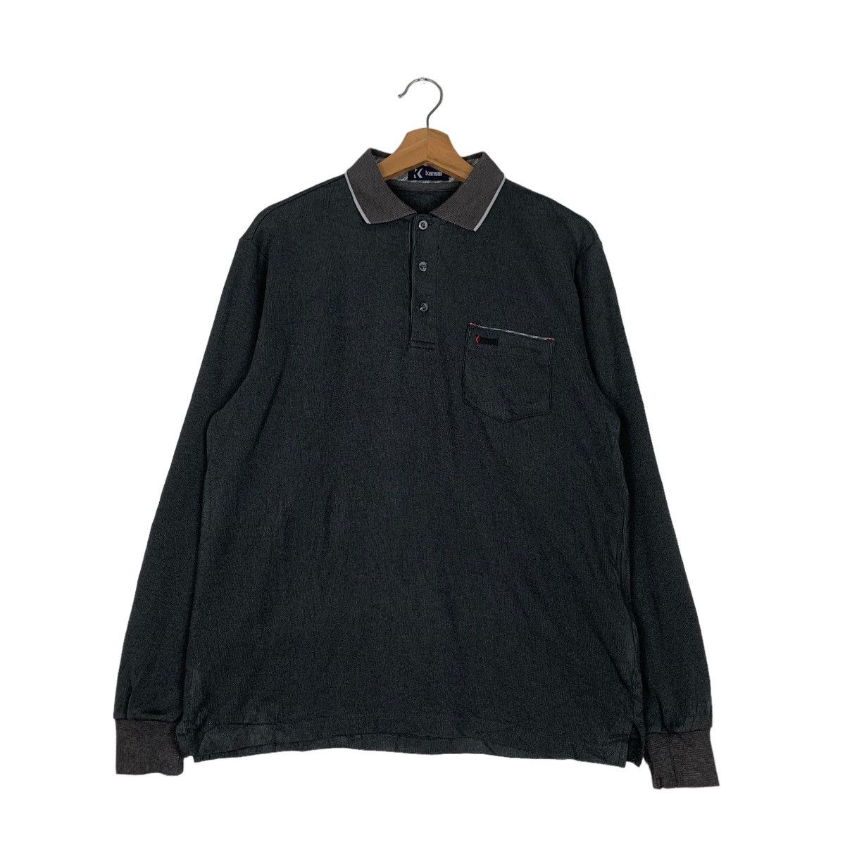 Japanese Brand KANSAI Single Pocket Long Sleeve Polo Shirt #0303-C14 Size US M / EU 48-50 / 2 - 1 Thumbnail