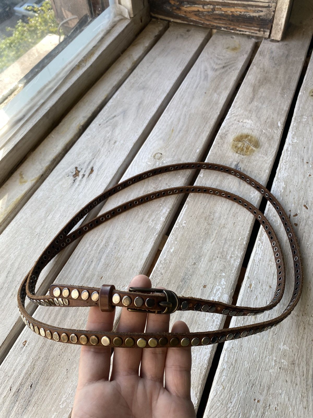 If Six Was Nine × Japanese Brand × Vintage Vintage Japanese Leather Punk Emo Rock Goth Y2K Drill belt Size ONE SIZE - 1 Thumbnail
