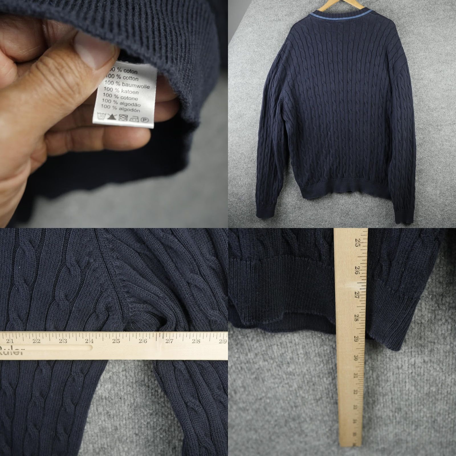 Lacoste Lacoste Mens 2XL Blue Cotton Cable-Knit V-Neck Pullover Sweater Logo Sport Size US XXL / EU 58 / 5 - 8 Thumbnail